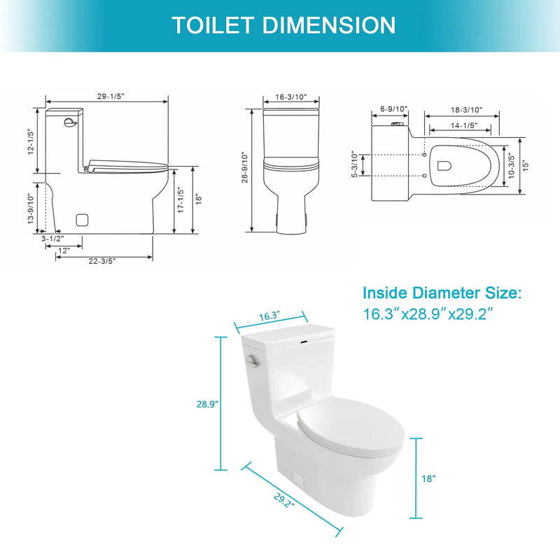 1 Piece Toilet & Soft Closing Seat - White by HouseOfZazla
