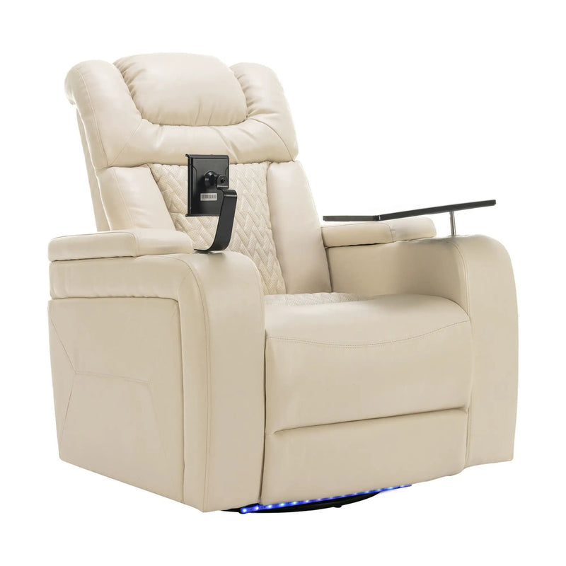 270 Degree Swivel Power Recliner With Tray Table, Phone Holder, Cup Holder, USB Port by HouseOfZazla