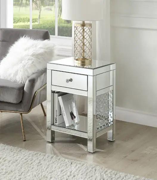 Nysa - 18" X 14" Accent Table - Mirrored & Faux Crystals by Unique Piece Furniture