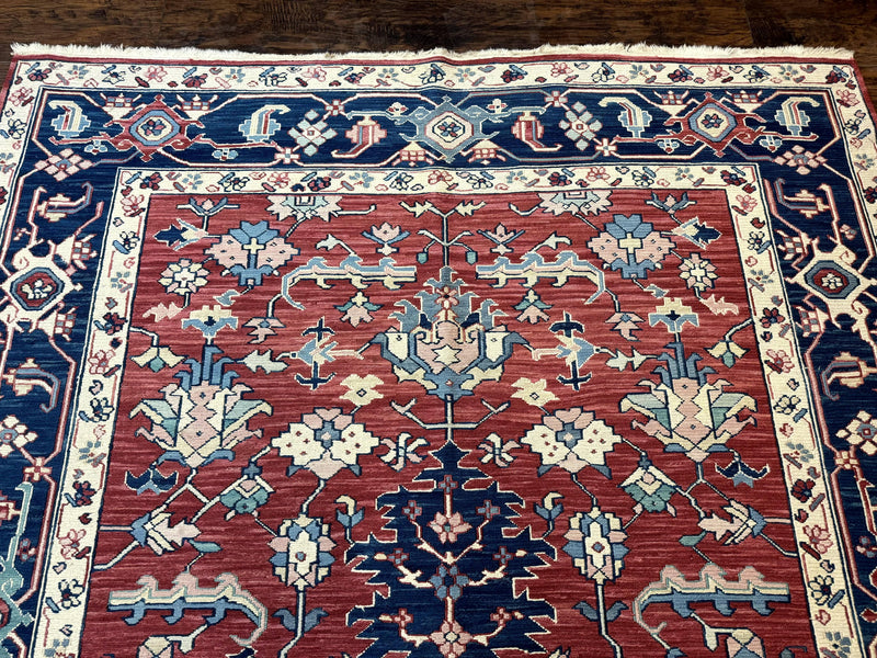 Turkish Flatweave Rug 6x9, Heriz Design, Red and Blue by Jewel Rugs