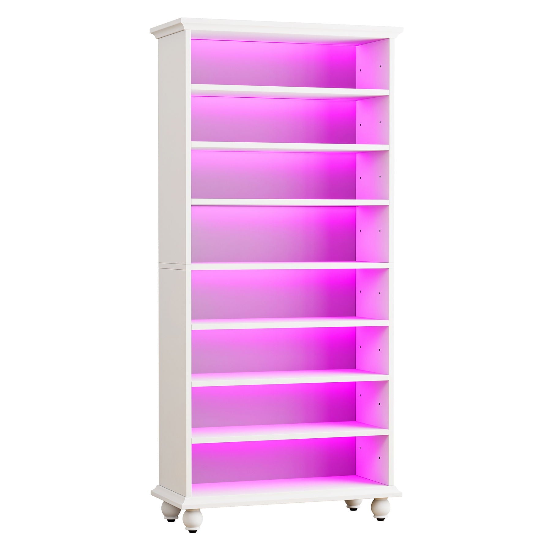8 Tier Led Illuminated Shoe Cabinet With Adjustable Shelves, Storage Rack For 26 Pairs - White by HouseOfZazla