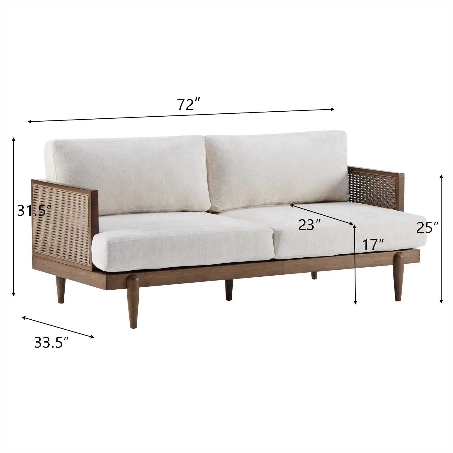 EMIR 72" Square Arm 3-Seater Boucle Sofa with Cane Rattan and Wooden Frame by HouseOfZazla