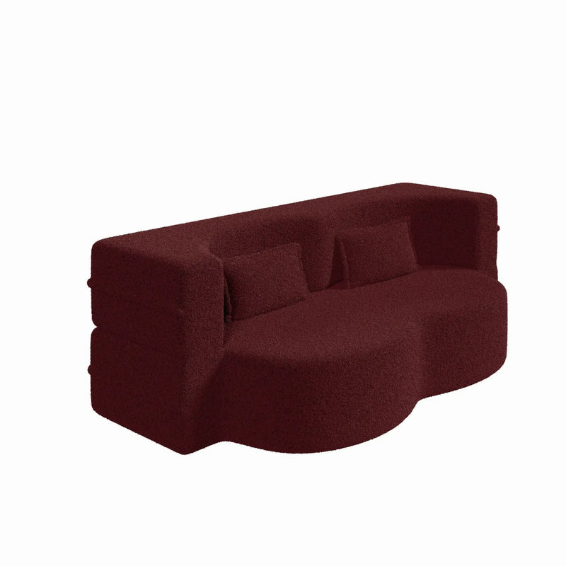 Modern Floor Sofa With Two Pillows Convertible Teddy Fabric Foam Filled Bed by HouseOfZazla