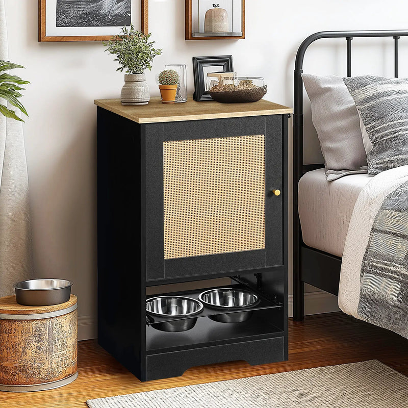 Feeding Station with 1 Storage Cabinet Black by HouseOfZazla