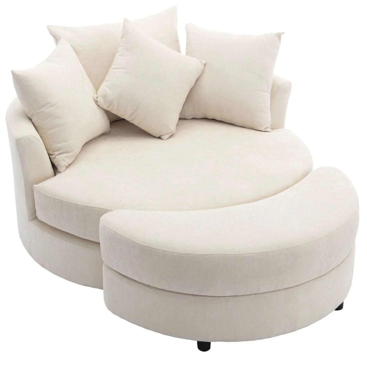 360° Swivel Accent Barrel Chair With Storage Ottoman & 4 Pillows, Modern Leisure Chair Round Accent For Living Room by HouseOfZazla