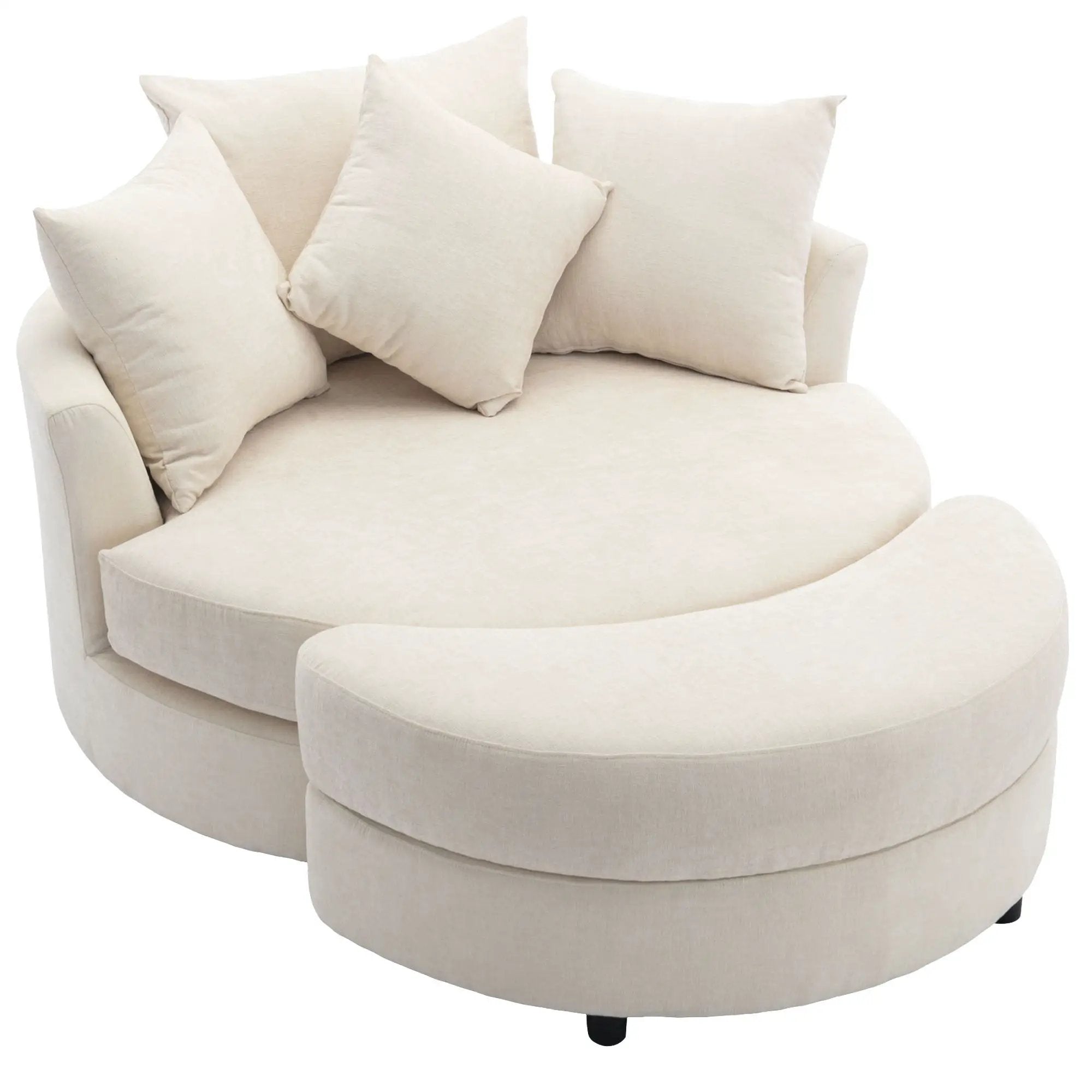 360° Swivel Accent Barrel Chair With Storage Ottoman & 4 Pillows, Modern Leisure Chair Round Accent For Living Room by HouseOfZazla
