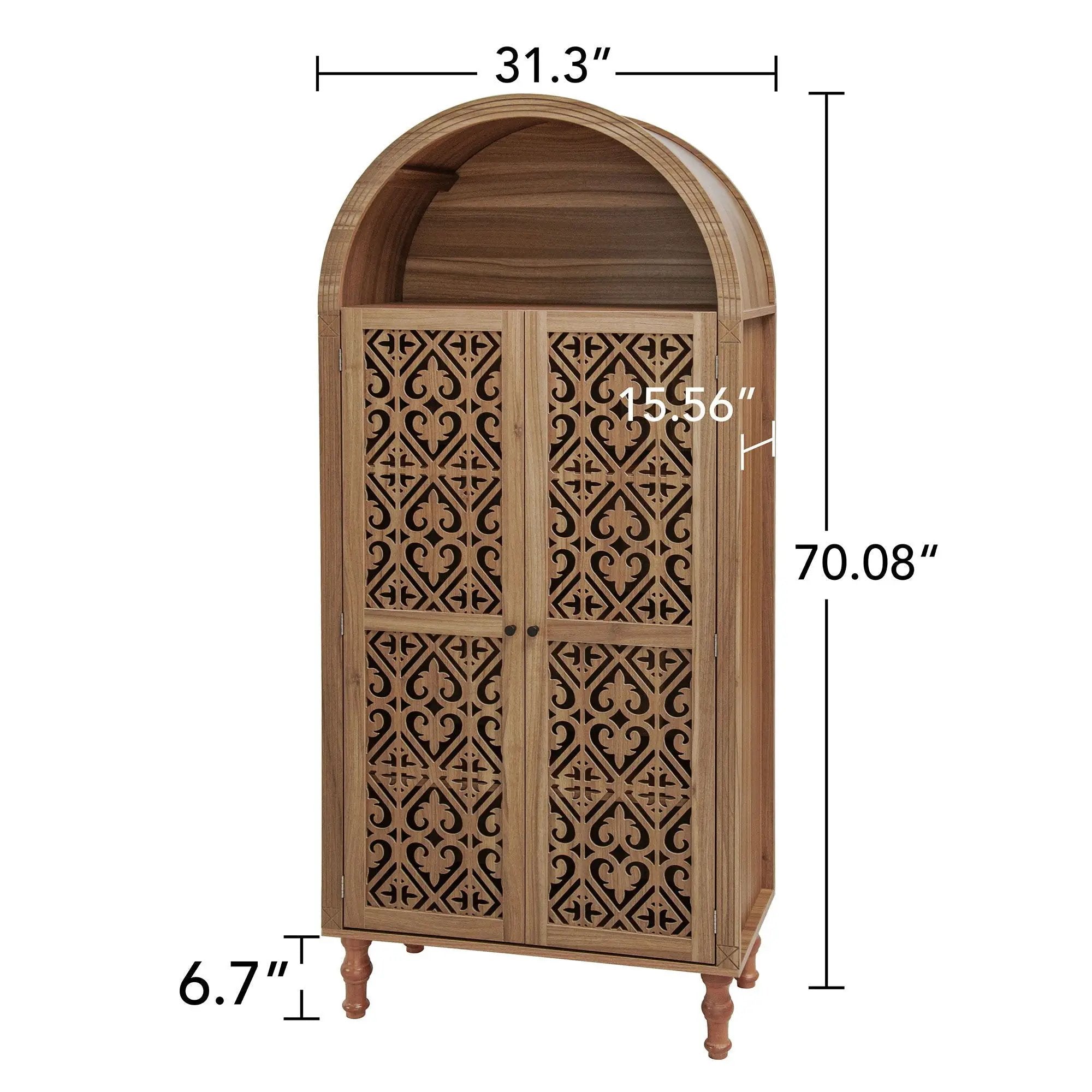 Tall Kitchen Pantry Cabinet With Hollow Carved Doors Adjustable Shelves Versatile Storage Cabinet For Kitchen - Walnut by Unique Piece Furniture