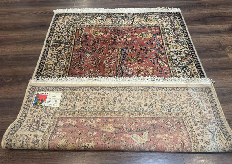 Persian Wool Rug 4x6, Tree of Life Animal Pictorials, Vintage, Power Loomed Ardakan Rug by Jewel Rugs