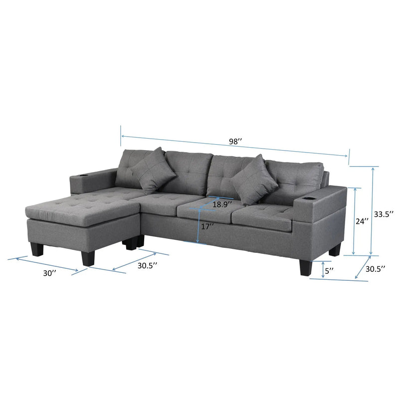 Sectional Sofa Set For Living Room With L Shape Chaise Lounge, Cup Holder And Left Or Right Hand Chaise Modern 4 Seat by Unique Piece Furniture