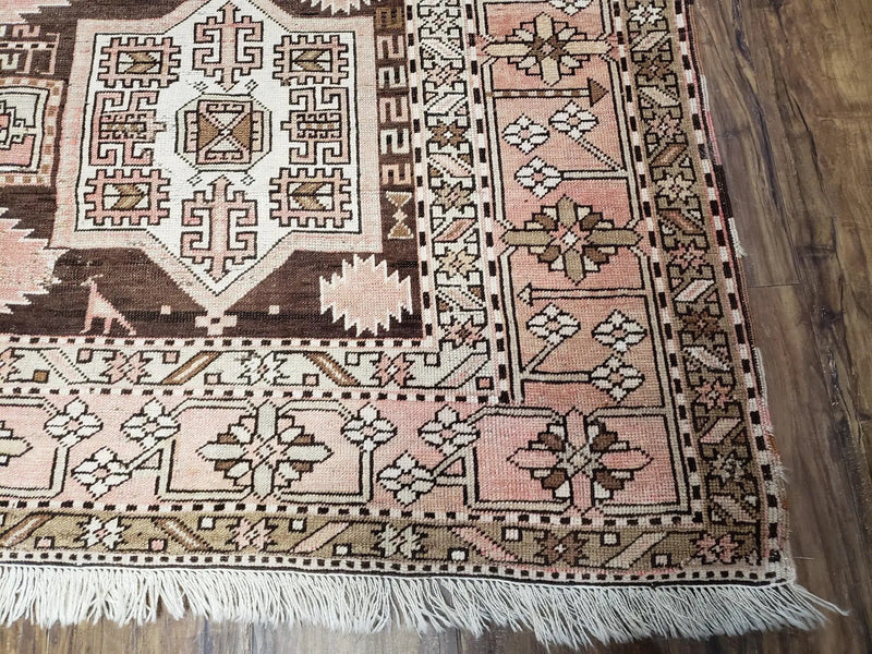 Antique Caucasian Rug 5' 5" x 10' 9", Shirvan Carpet, Wide Oriental Corridor Runner, Quality Handmade Hand-Knotted Wool Rug, Pale Pink Black by Jewel Rugs