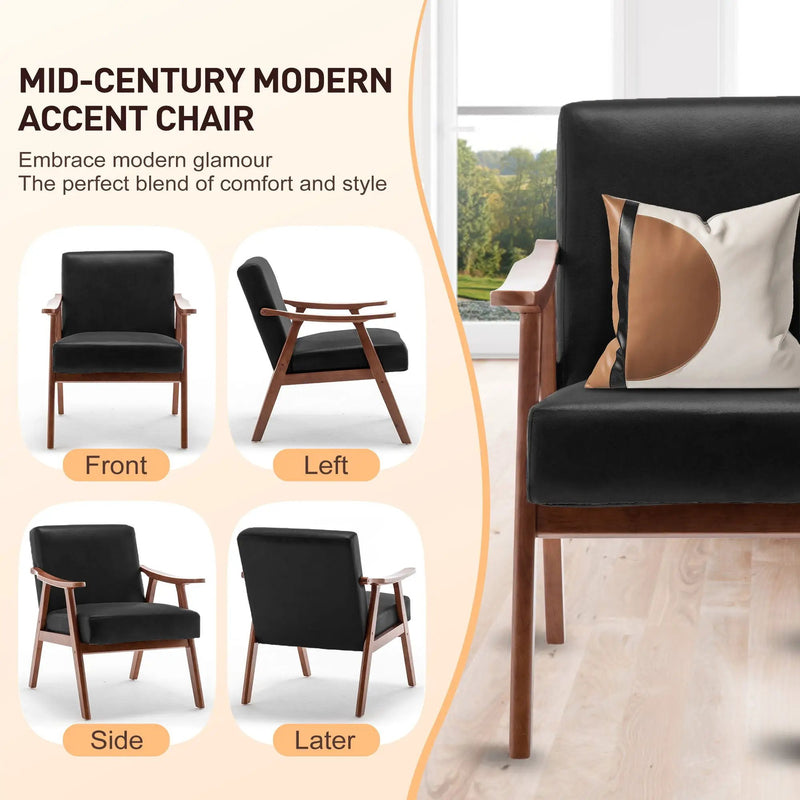 Mid Century Modern Accent Chair With Solid Wood Frame And Extra Thick Backrest by Unique Piece Furniture