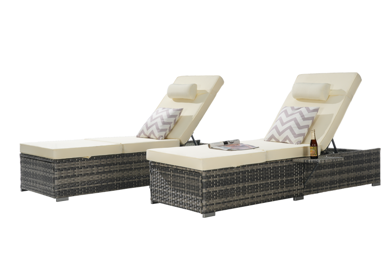 Outdoor Chaise Lounge Chair Set of 2 with Storage and Cushions by HouseOfZazla