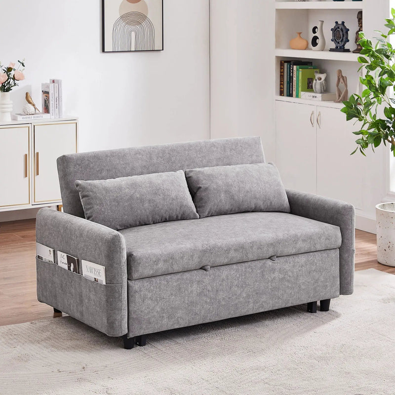 Pull Out Sleep Sofa Bed Loveseats Sofa Couch With Adjsutable Backrest, Storage Pockets, 2 Soft Pillows, USB Ports For Living Room, Bedroom, Apartment, Office by HouseOfZazla