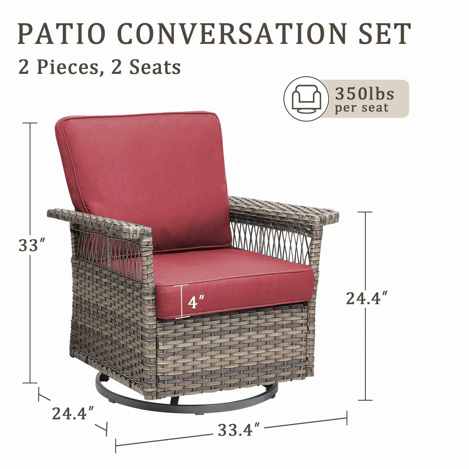 2 Piece Swivel Rocker Patio Chairs Set with Thick Cushions by HouseOfZazla
