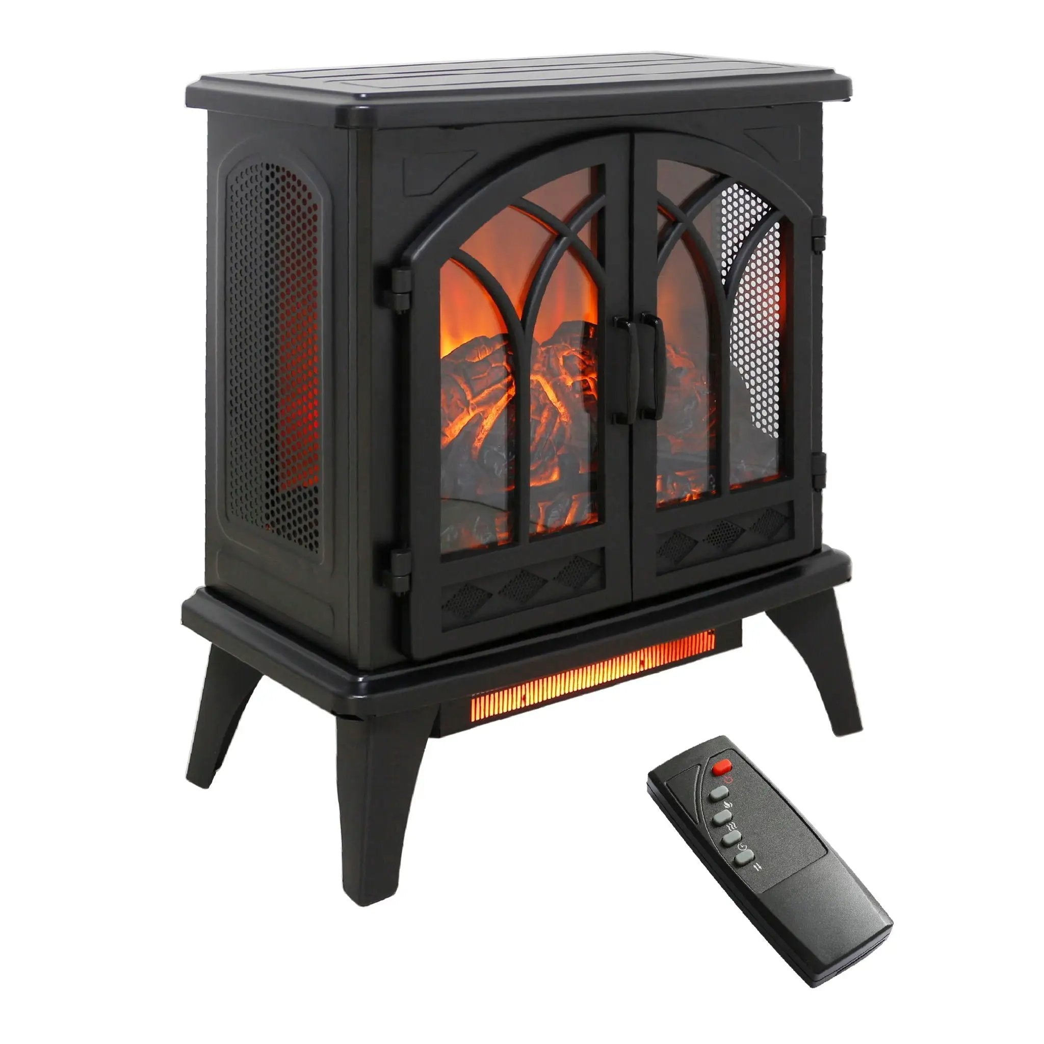 24" 3D Flame Electric Infrared Quartz Fireplace Stove With Remote Control - Antique Black by HouseOfZazla