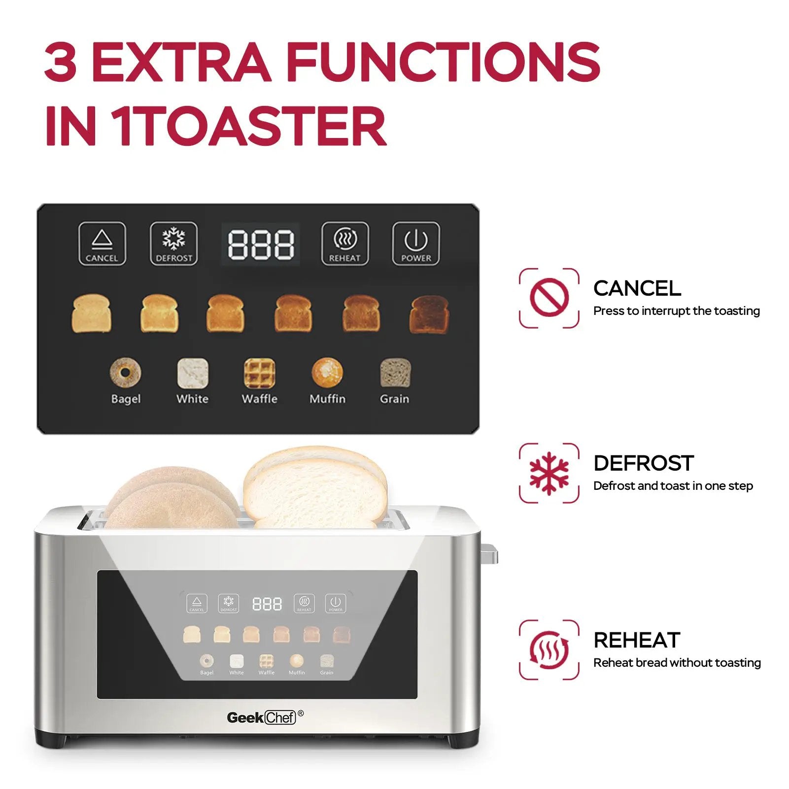 4-Slice Toaster with Extra-Wide Entrance and LED Display by HouseOfZazla