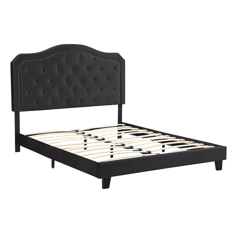 Queen Upholstered Bed Button Tufted with Curve Design by HouseOfZazla