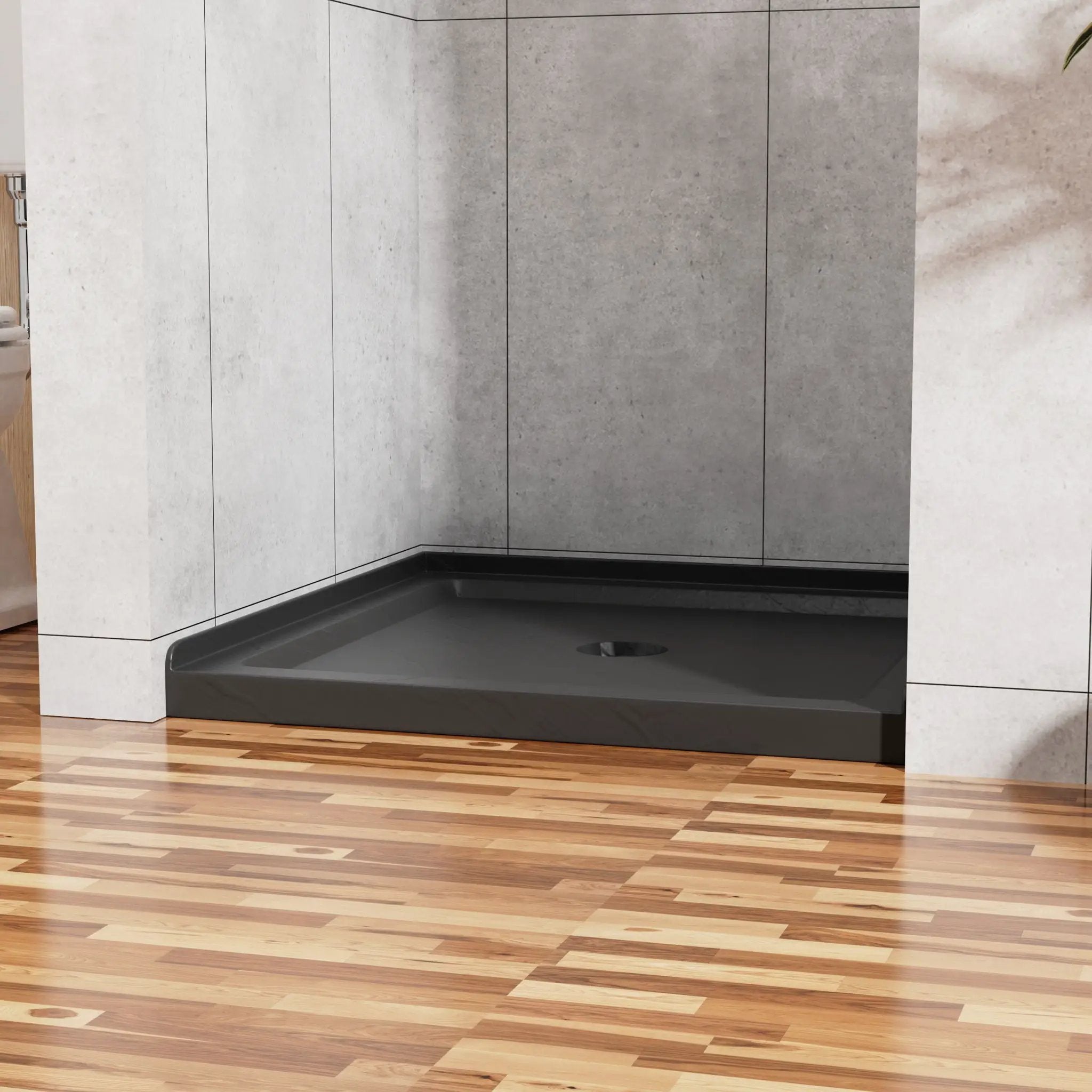 Anti Slip Center Drain Single Threshold Shower Base Slate - Black by HouseOfZazla