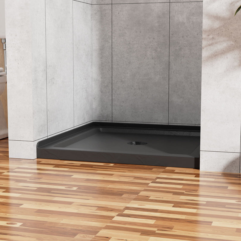Anti Slip Center Drain Single Threshold Shower Base Slate - Black by HouseOfZazla
