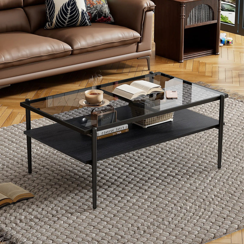 Rectangle Coffee Table With Tempered Glass Top And Legs, Modern Table For Living Room by Unique Piece Furniture