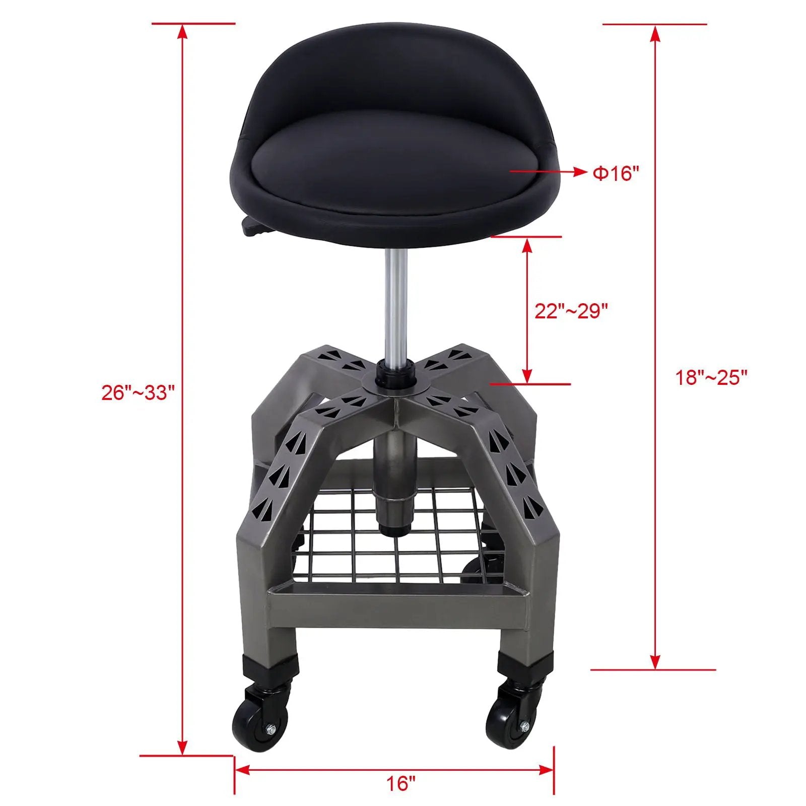 Pneumatic 360 Degree Swivel Stool, Mechanics Rolling Creeper Seat, Heavy Duty Rolling Mechanics Stool, Shop Stool With Casters by HouseOfZazla