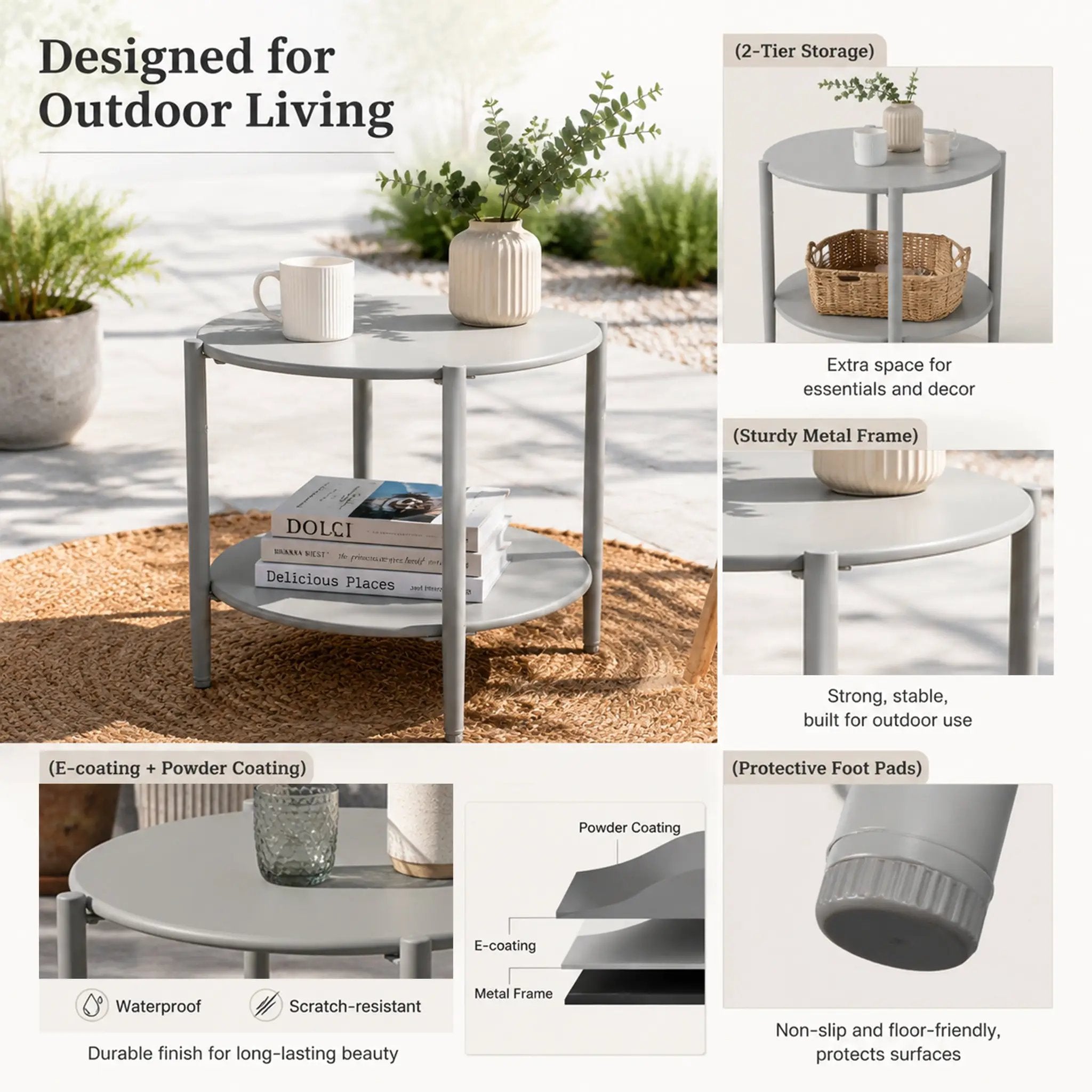 Metal Round Side Table - 2-Tier Outdoor End Table by HouseOfZazla