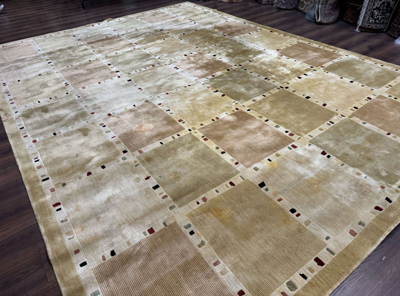 Large Wool Rug 10x13, Panel Design, Modern Contemporary Carpet by Jewel Rugs