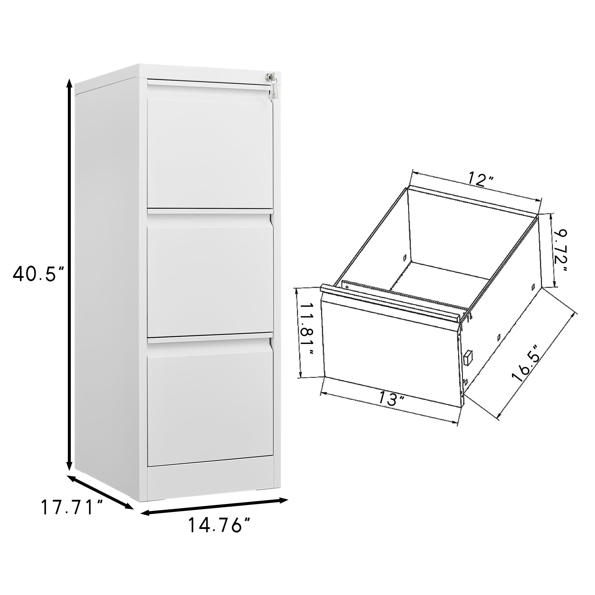 Durable Metal 3 Drawer File Cabinet With Lock For Office Storage by Unique Piece Furniture
