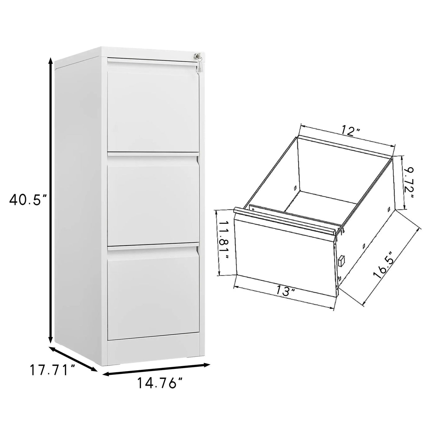 Durable Metal 3 Drawer File Cabinet With Lock For Office Storage by Unique Piece Furniture