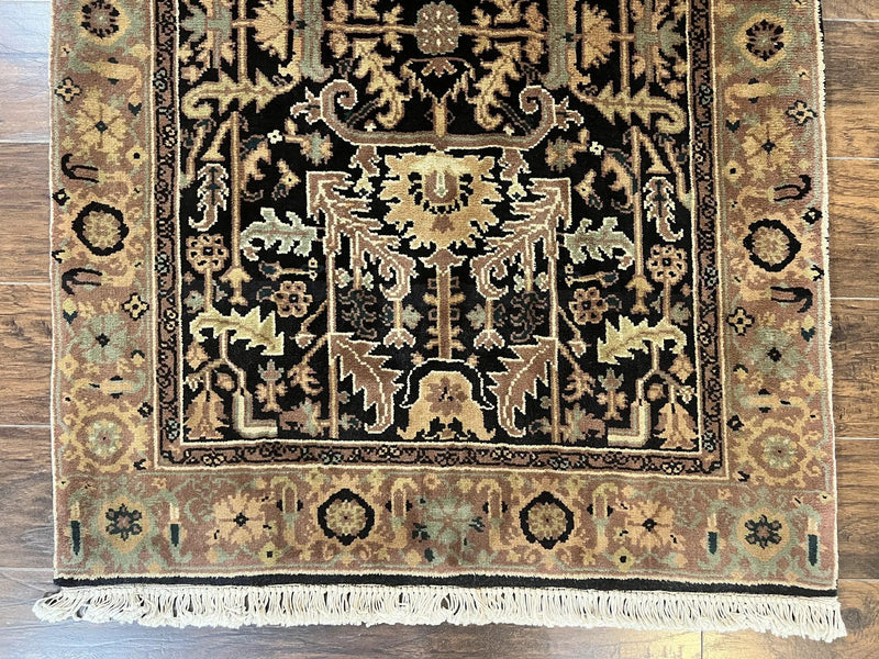 Heriz Rug 3.6 x 5, Handmade Vintage Wool Carpet, Couristan Carpet, Persian Design, Black by Jewel Rugs