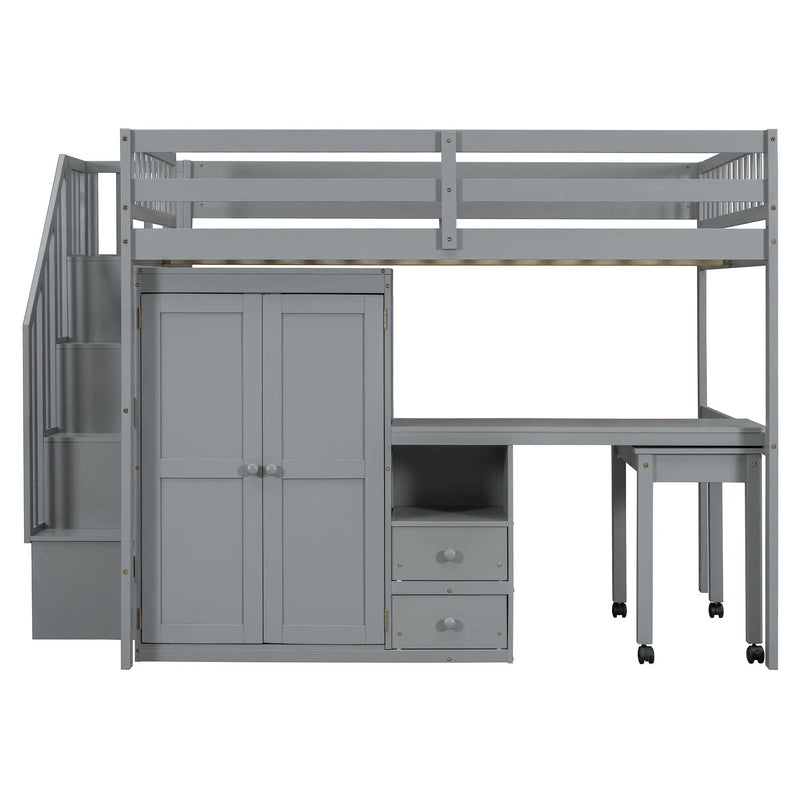 Loft Bed With Stairs, Bookshelf, Drawers, Desk & Wardrobe, Space Saving Multifunctional Furniture by HouseOfZazla