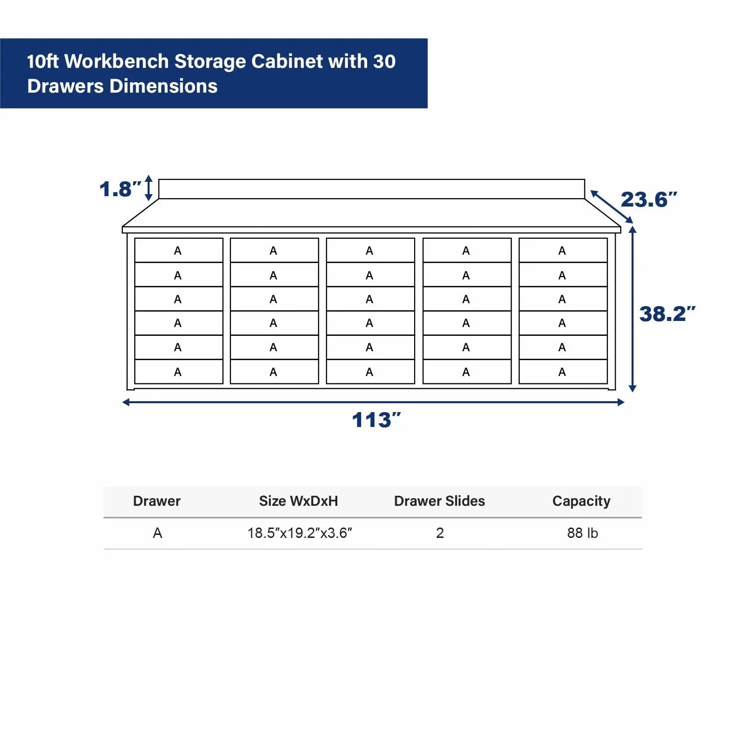 10ft Workbench Storage Cabinet with 30 Drawers by Chery Industrial