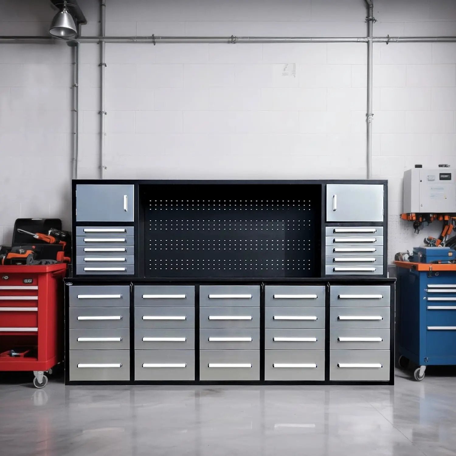 10ft Workbench Cabinet(30 Drawers, 2 Cabinets & 1 Pegboard) by Chery Industrial