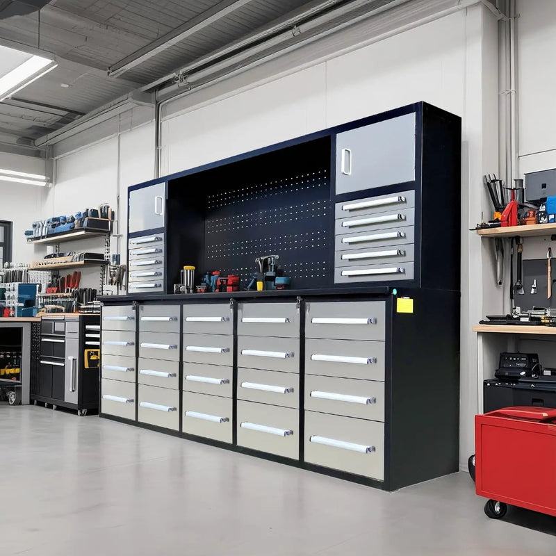 10ft Workbench Cabinet(30 Drawers, 2 Cabinets & 1 Pegboard) by Chery Industrial