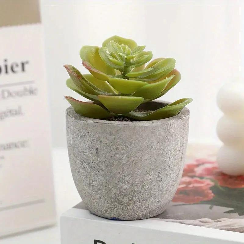 10pcs Mini Artificial Succulent Set - Modern Plastic Faux Plants in Gray Concrete Pots for Home Decor, Garden, Fish Tank, and Bonsai Decoration by House Of Avana