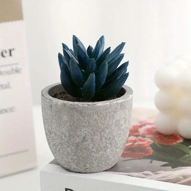 10pcs Mini Artificial Succulent Set - Modern Plastic Faux Plants in Gray Concrete Pots for Home Decor, Garden, Fish Tank, and Bonsai Decoration by House Of Avana