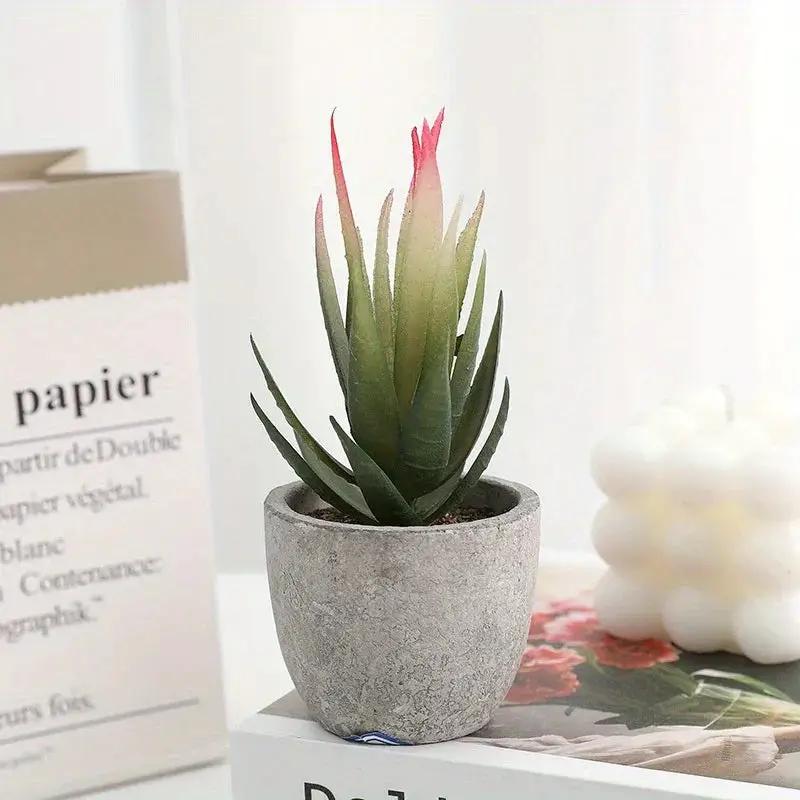 10pcs Mini Artificial Succulent Set - Modern Plastic Faux Plants in Gray Concrete Pots for Home Decor, Garden, Fish Tank, and Bonsai Decoration by House Of Avana