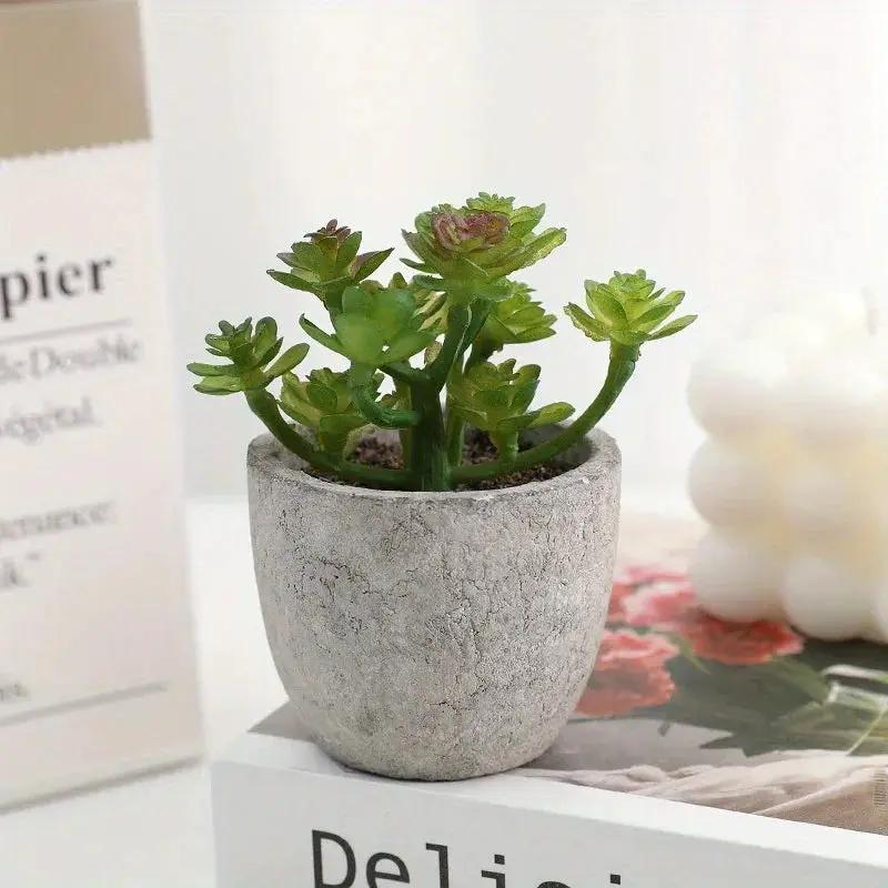10pcs Mini Artificial Succulent Set - Modern Plastic Faux Plants in Gray Concrete Pots for Home Decor, Garden, Fish Tank, and Bonsai Decoration by House Of Avana