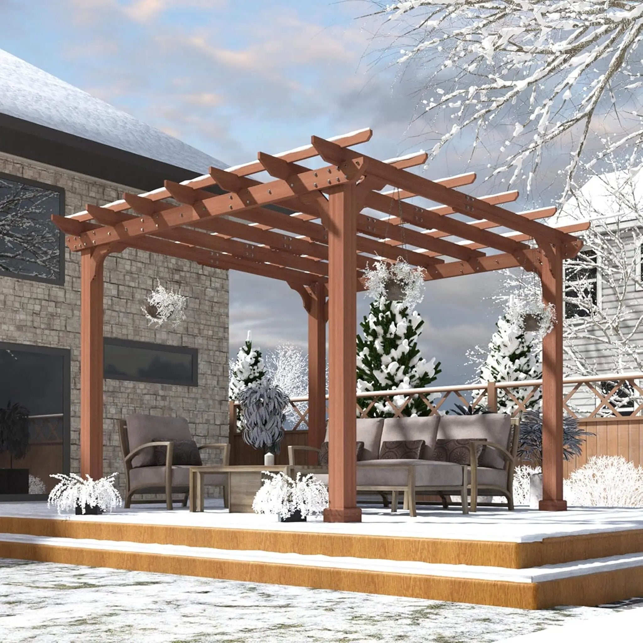 Alora Outdoor Cedar Wood Patio Pergola With Slatted Trellis Roof (SAK92150) by SAKSBY WHOLESALE