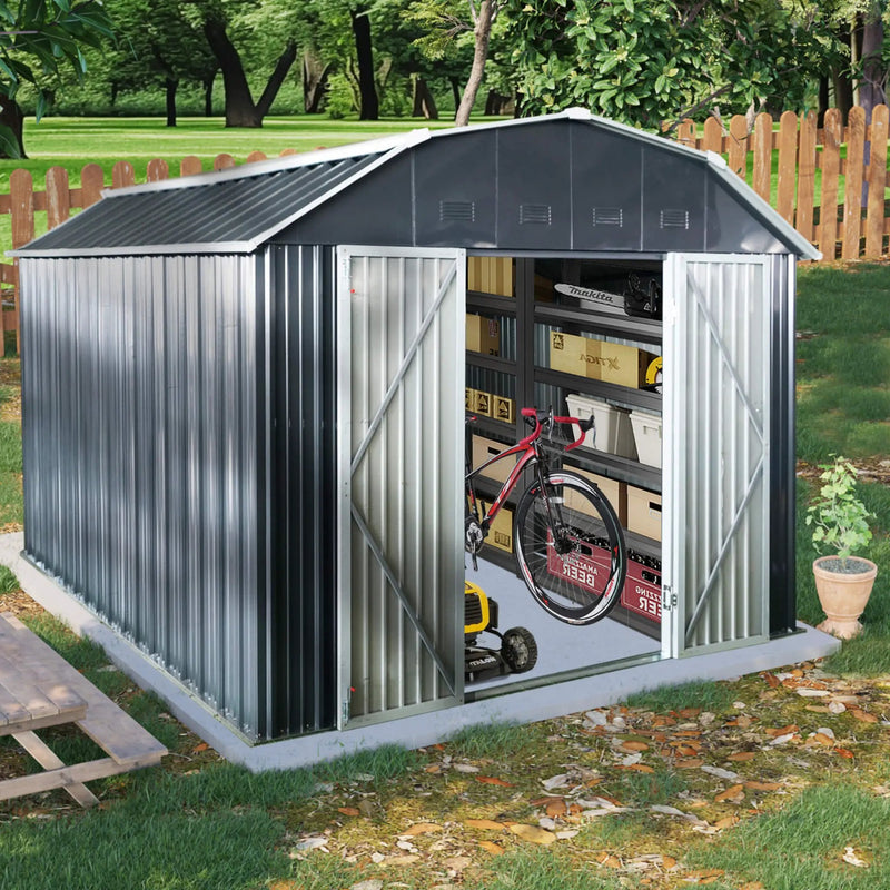 [10X12FT] Alora Heavy-Duty Outdoor Metal Garden Backyard Shed With Arch Roof And Lockable Doors (SAK57431) by SAKSBY WHOLESALE