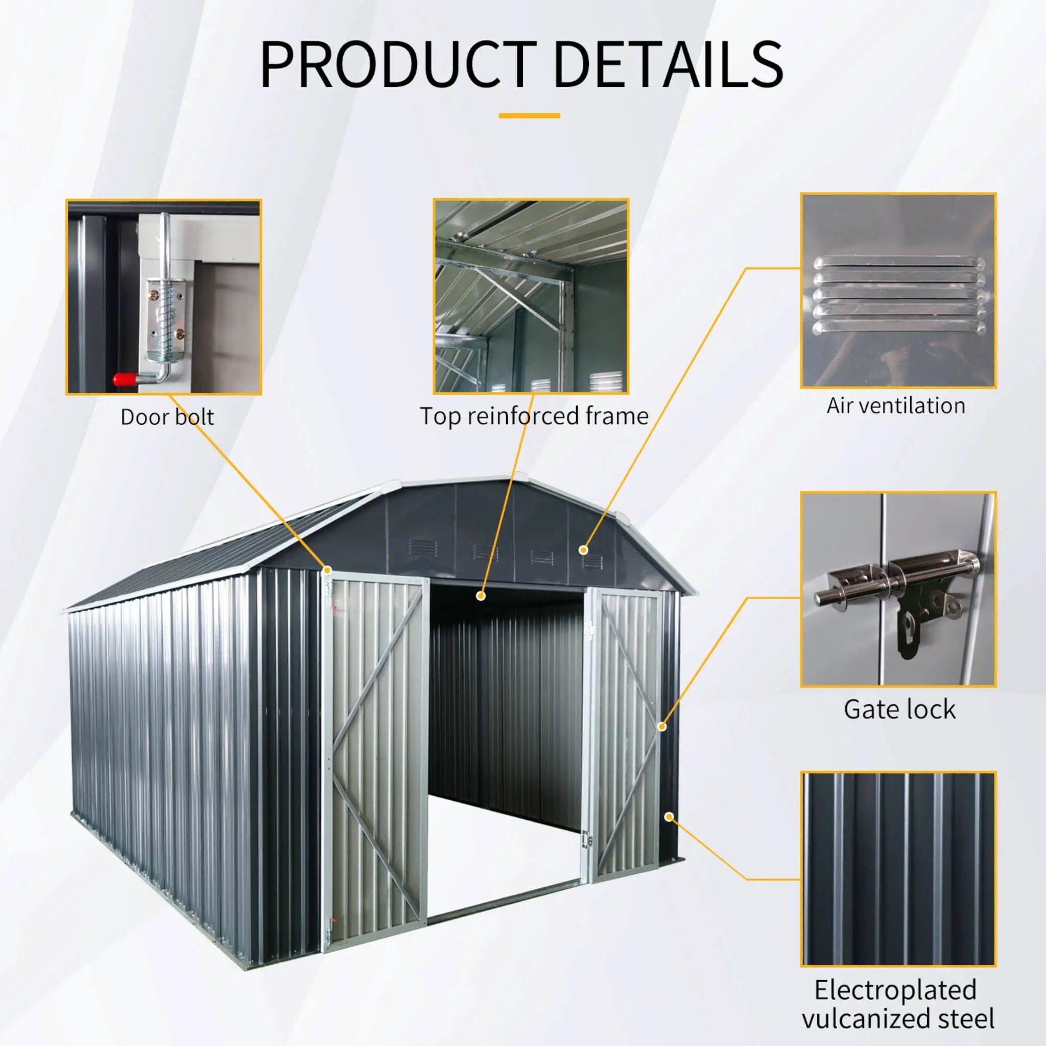 [10X12FT] Alora Heavy-Duty Outdoor Metal Garden Backyard Shed With Arch Roof And Lockable Doors (SAK57431) by SAKSBY WHOLESALE