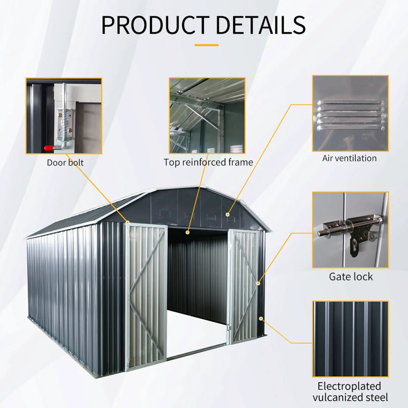 [10X12FT] Alora Heavy-Duty Outdoor Metal Garden Backyard Shed With Arch Roof And Lockable Doors (SAK57431) by SAKSBY WHOLESALE