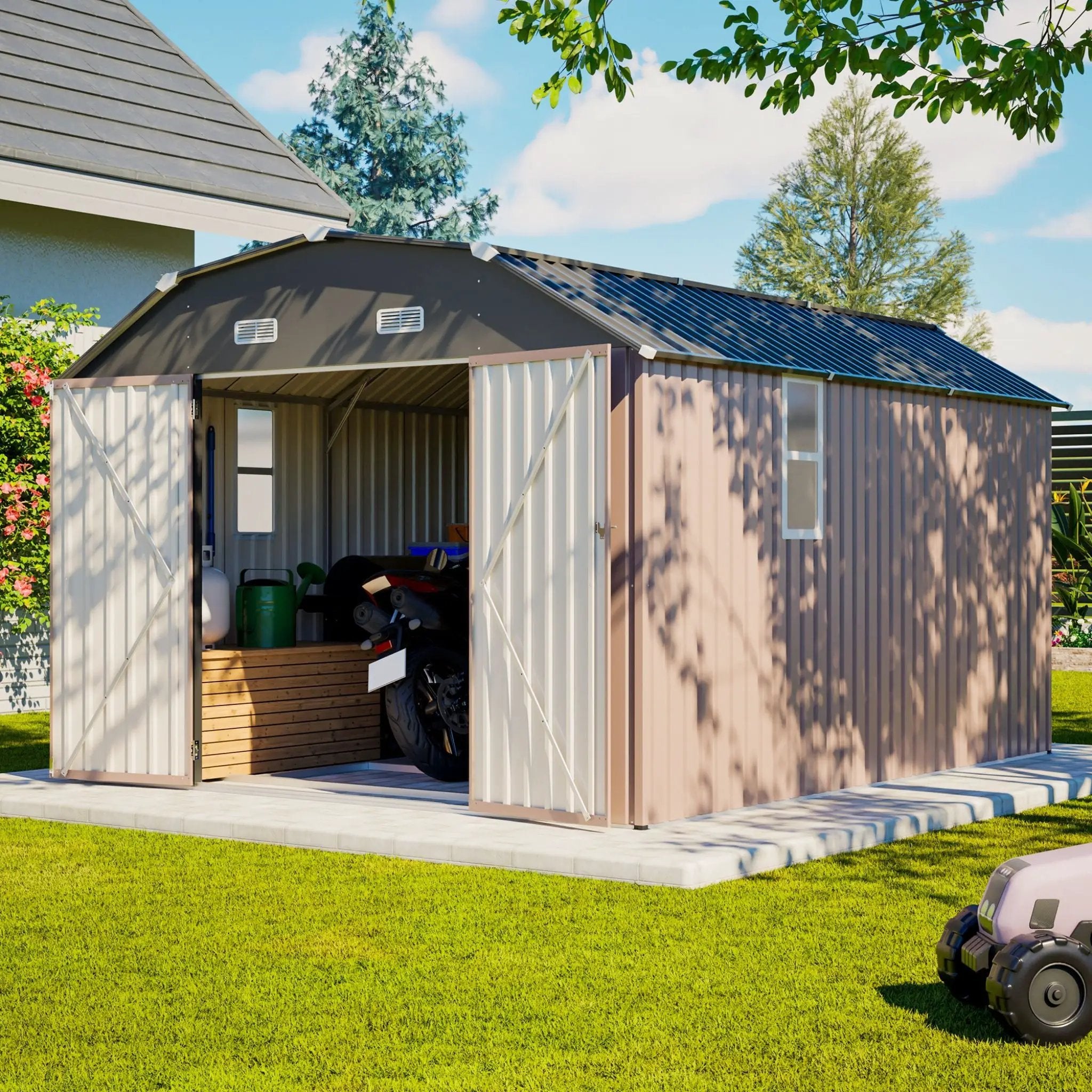 [10X12FT] Alora Heavy-Duty Outdoor Metal Storage Shed With Floor (SAK91820) by SAKSBY WHOLESALE