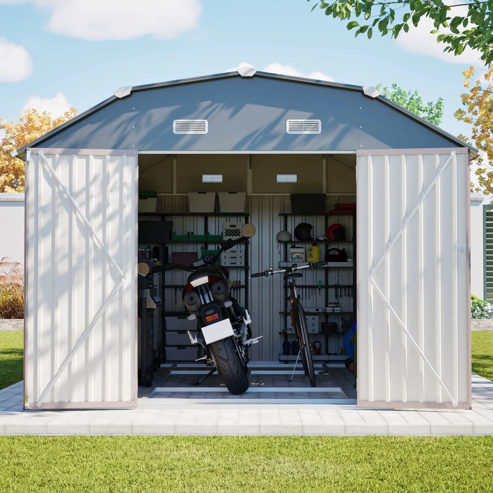 [10X12FT] Alora Heavy-Duty Outdoor Metal Storage Shed With Floor (SAK91820) by SAKSBY WHOLESALE