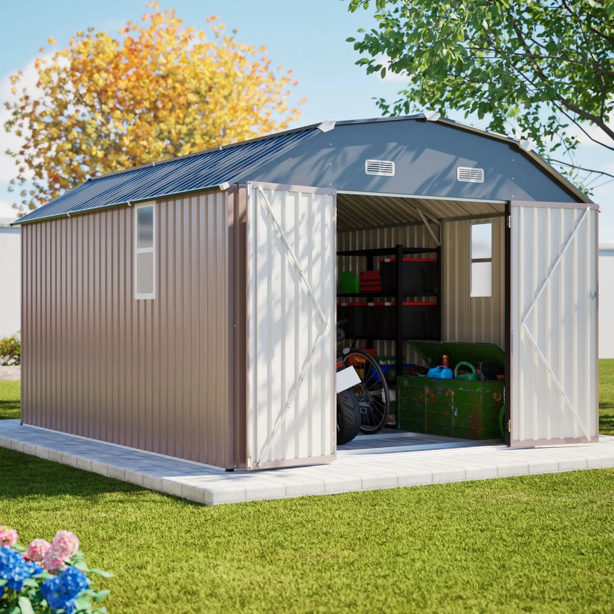 [10X12FT] Alora Heavy-Duty Outdoor Metal Storage Shed With Floor (SAK91820) by SAKSBY WHOLESALE