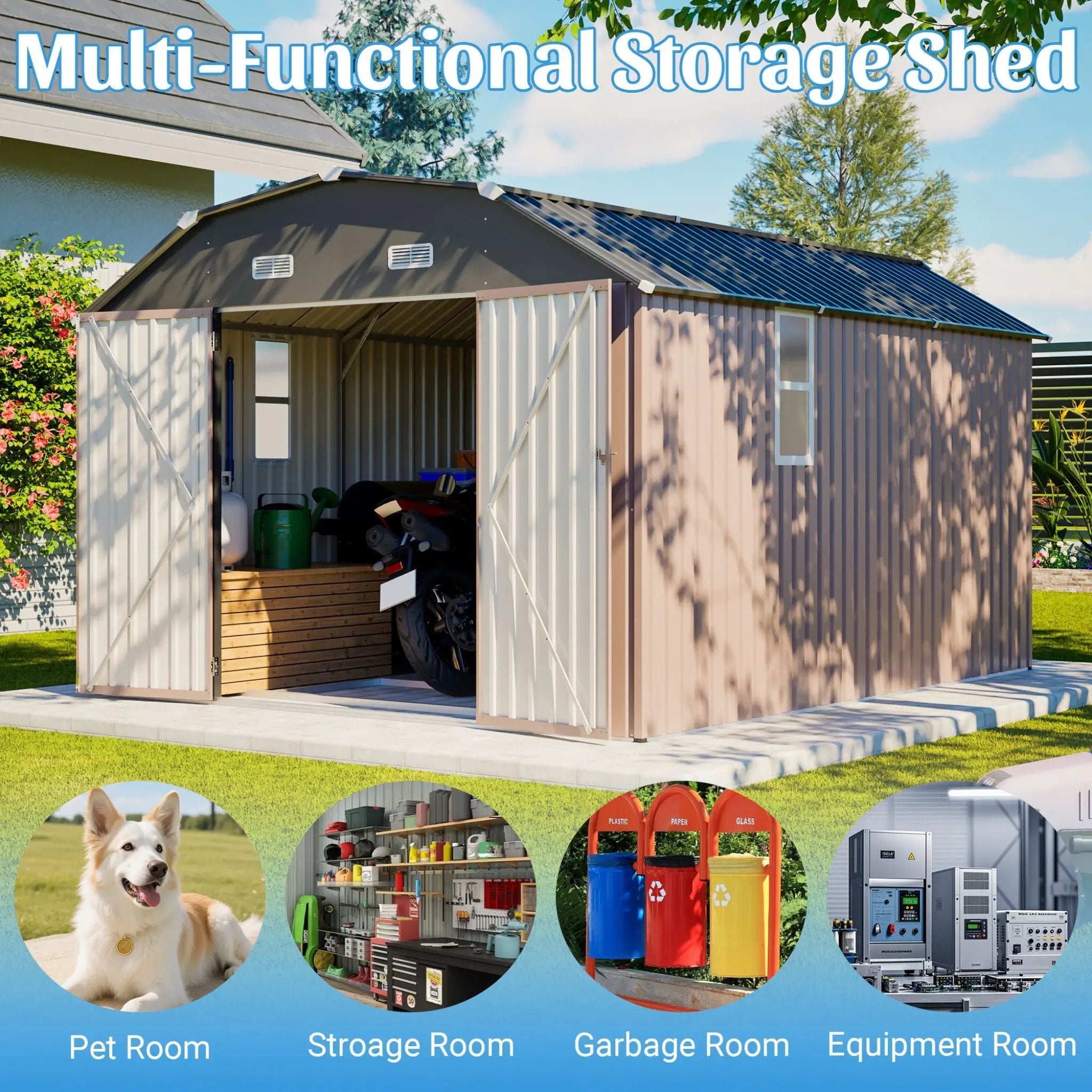 [10X12FT] Alora Heavy-Duty Outdoor Metal Storage Shed With Floor (SAK91820) by SAKSBY WHOLESALE