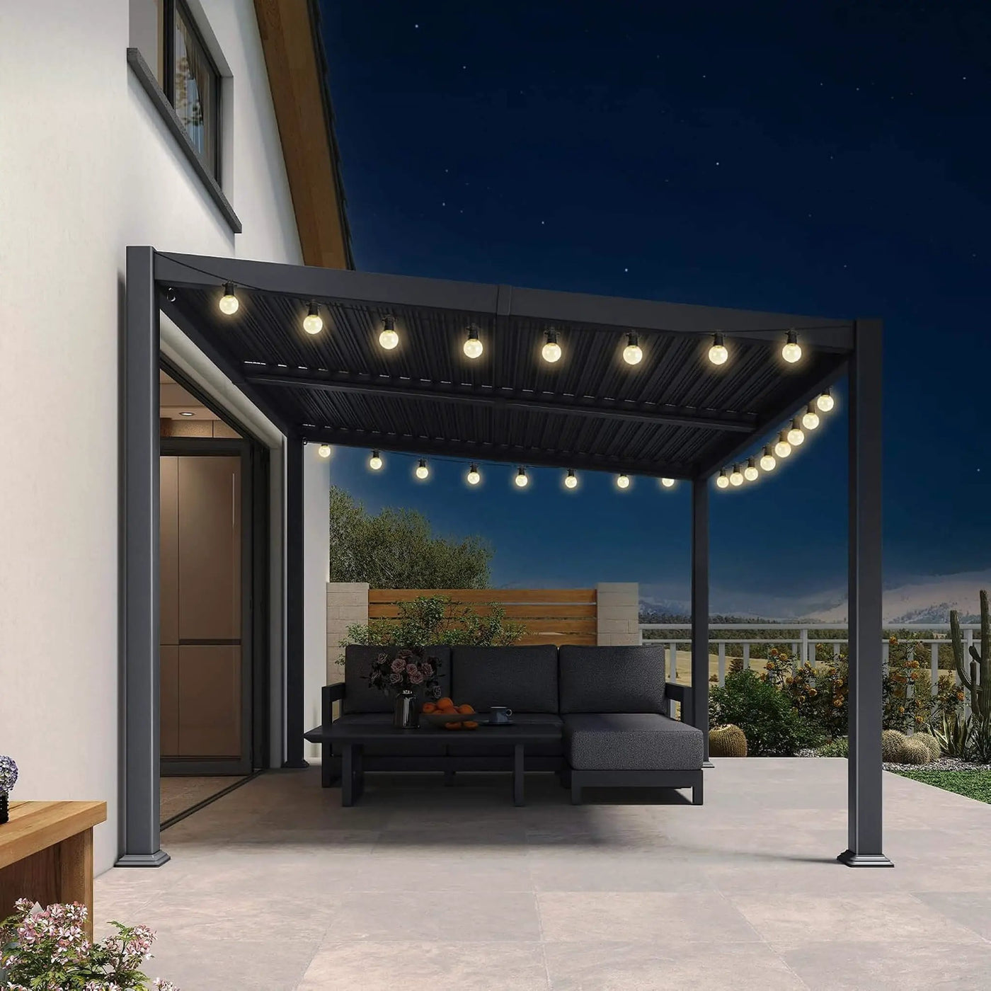 [10X12FT] Modern Louvered Aluminum Pergola With Sloped Roof (SAK41765) by SAKSBY WHOLESALE