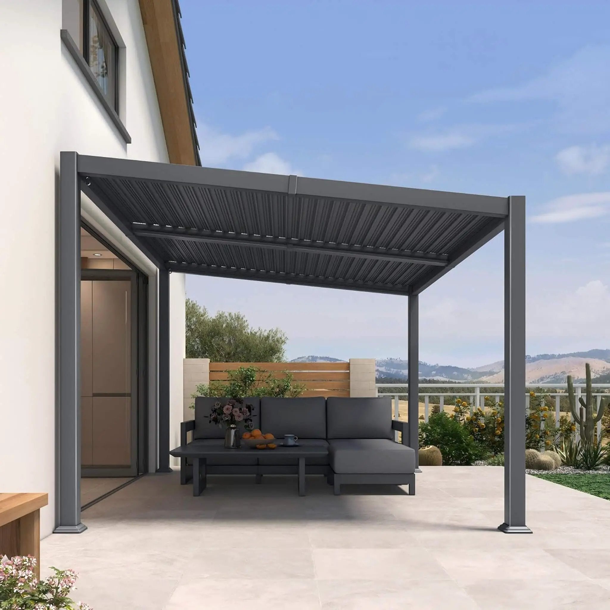 [10X12FT] Modern Louvered Aluminum Pergola With Sloped Roof (SAK41765) by SAKSBY WHOLESALE