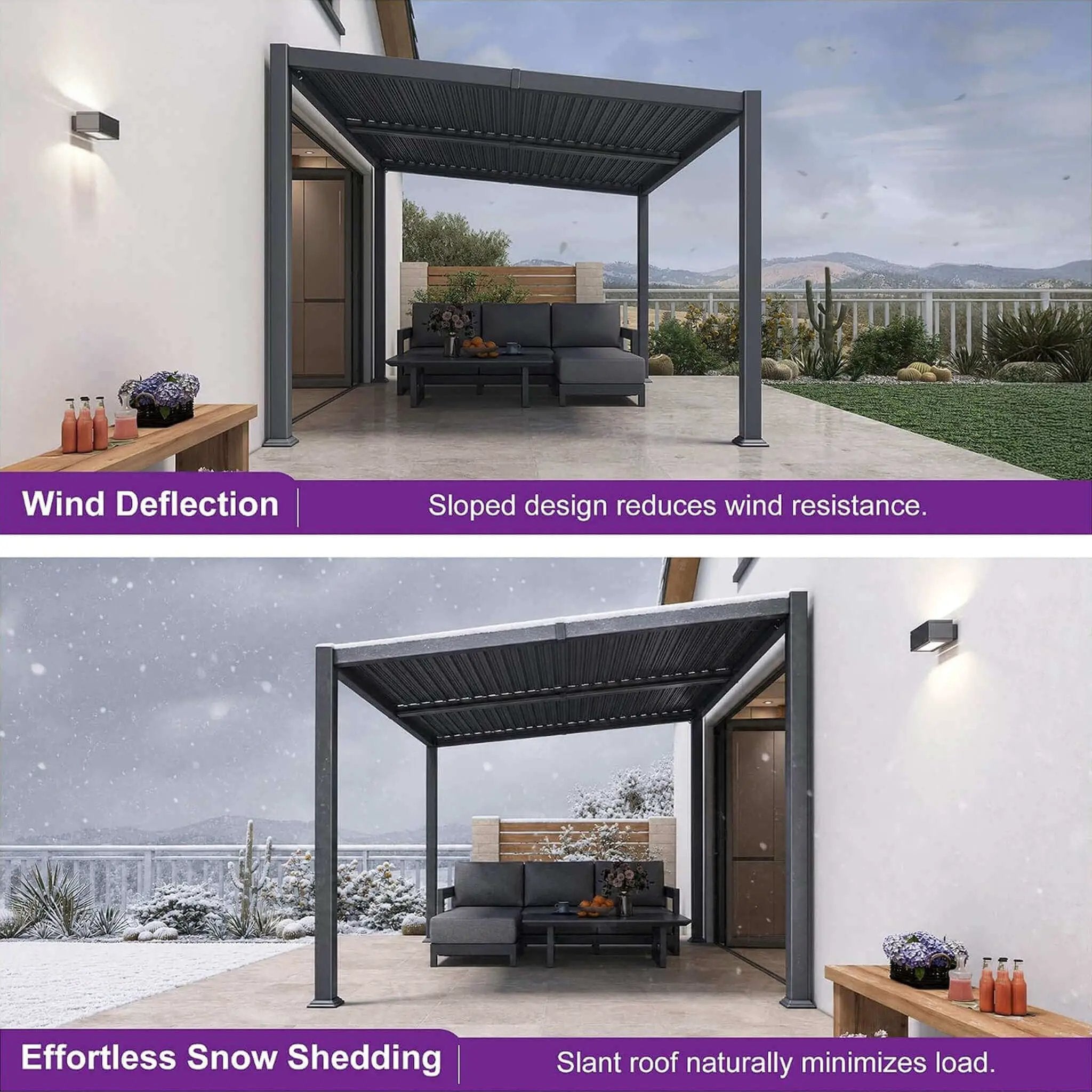 [10X12FT] Modern Louvered Aluminum Pergola With Sloped Roof (SAK41765) by SAKSBY WHOLESALE