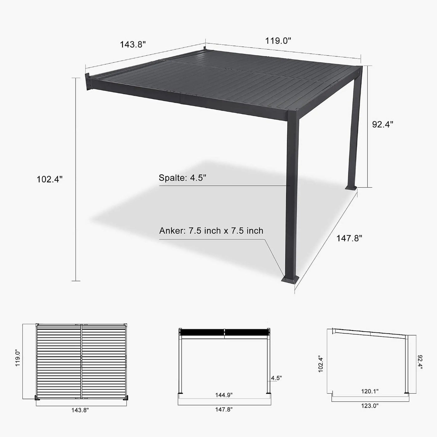 [10X12FT] Modern Wall-Mounted Louvered Pergola With Aluminum Frame (SAK45912) by SAKSBY WHOLESALE